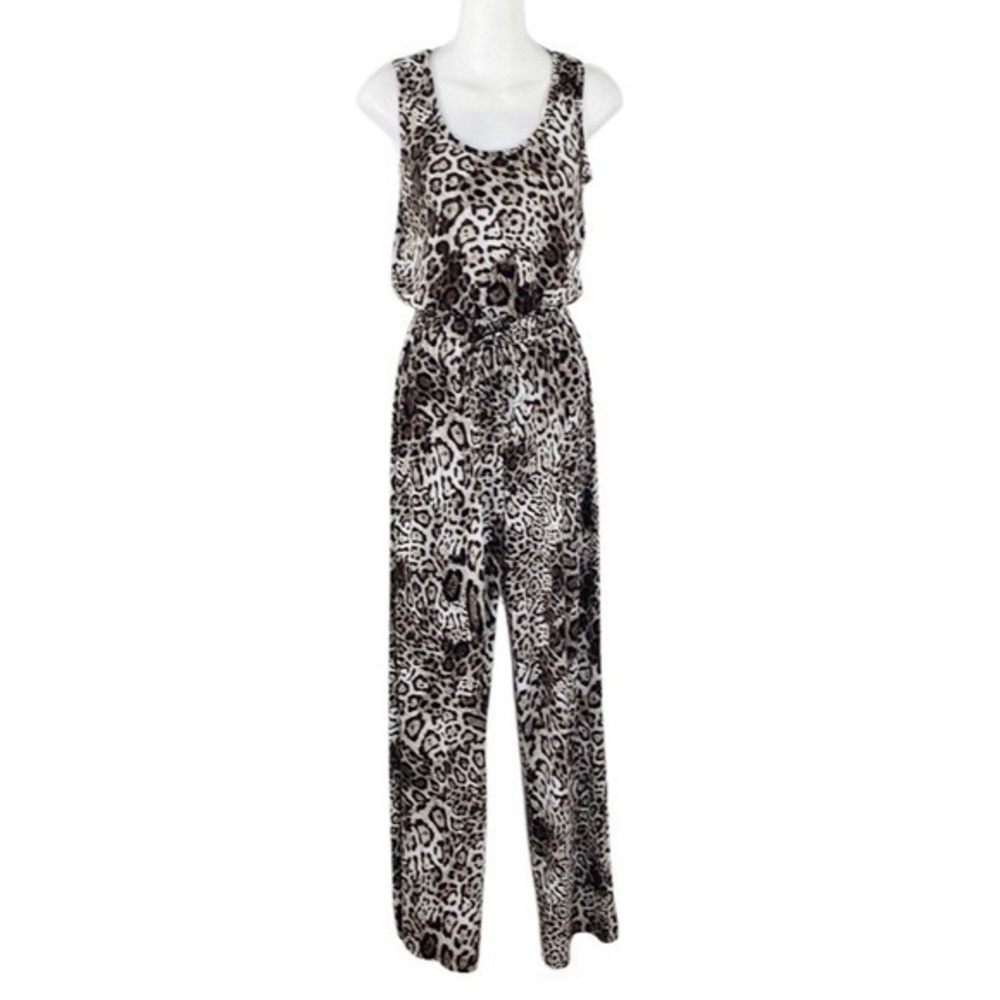 Calvin Klein brown tone leopard jersey drawstring jumpsuit N23